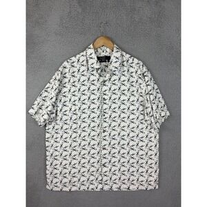 Nat Nast Shirt Men Large White Geometric Silk Short Sleeve Button Up Casual Golf